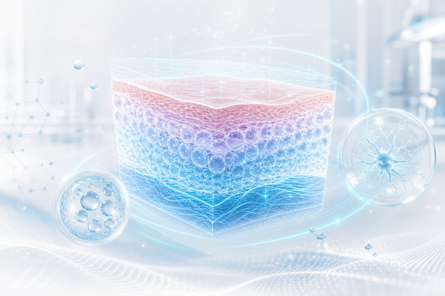 AI visualization of skin cell analysis and neural network diagnostics